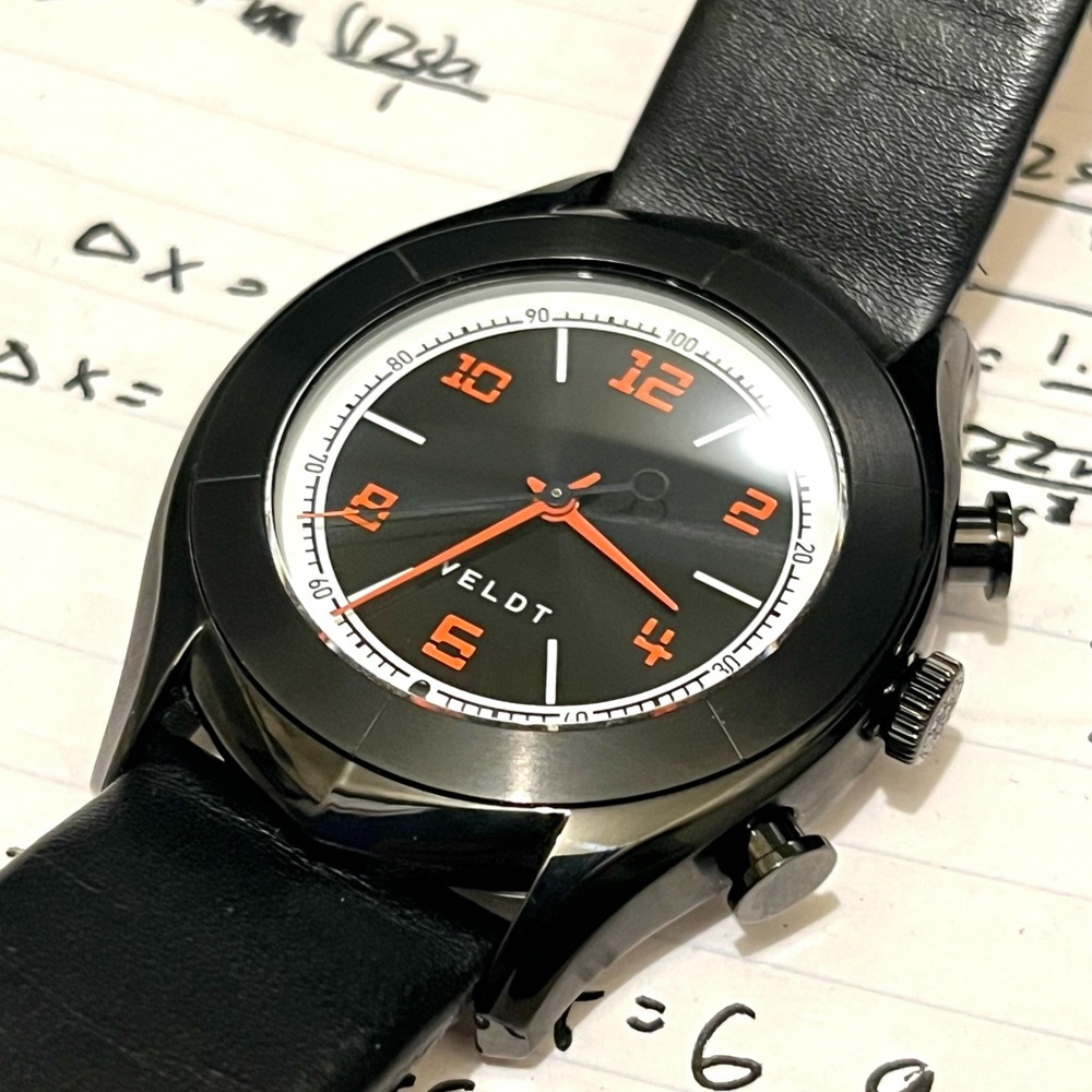 Veldt Mens hybrid Black Quartz Watch Leather Strap